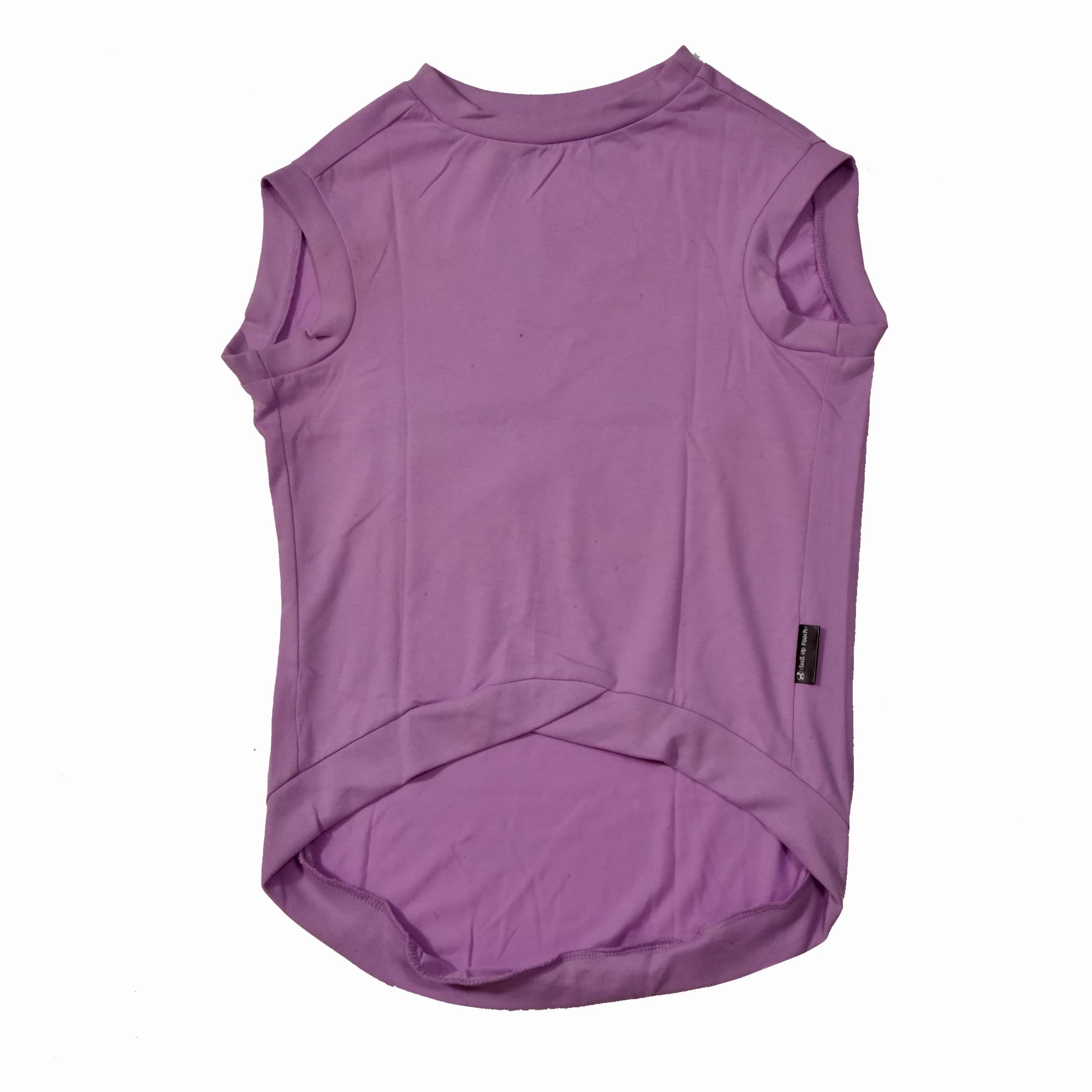 Amma’s Muddu Mari cotton Kannada dog t-shirt flatlay featuring purple sleevless high belly cut, perfect back length, tailored fit dog t-shirt