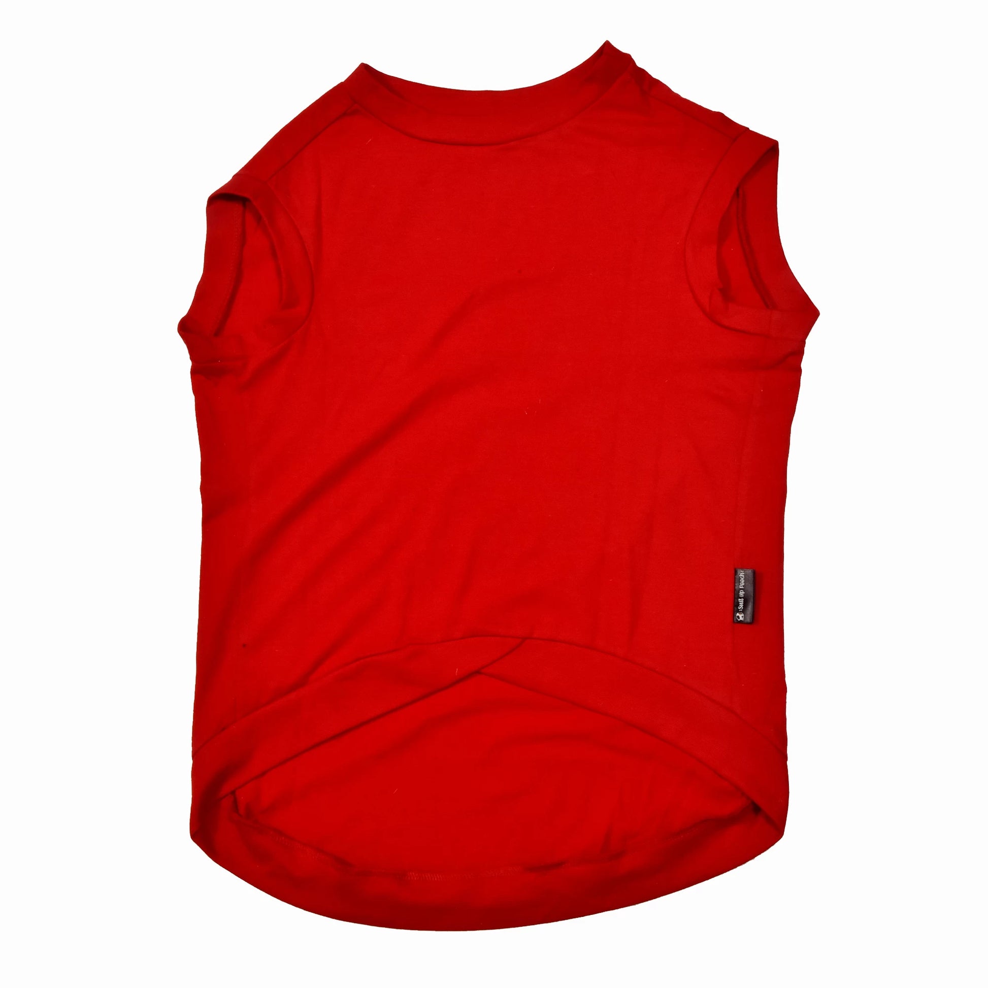 Ball lover funny dog T-shirt in Hindi, red color, rear print view, sleeves and high belly cut by Suit Up Pooch