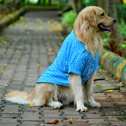 Neeli Nakshatra starry geometric print comfy cotton dog shirt side pose with velcro snap fit. Perfect for small medium large dogs.