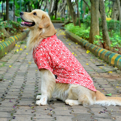 Orange dabu jadoo cotton Indian dog shirt left side view for small medium and large dogs